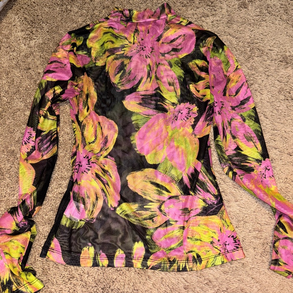 Floral Mesh Long Sleeve Top